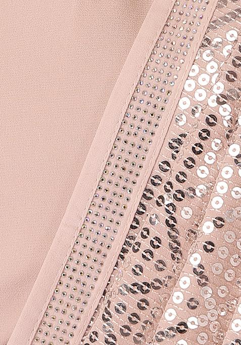 Draped Blush Pink Saree With Embroidered Cape & Belt main image 0