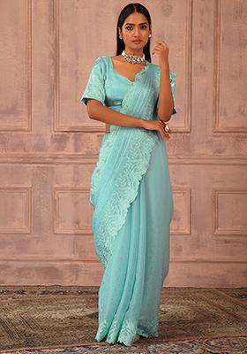 Sea Blue Embroidered Saree