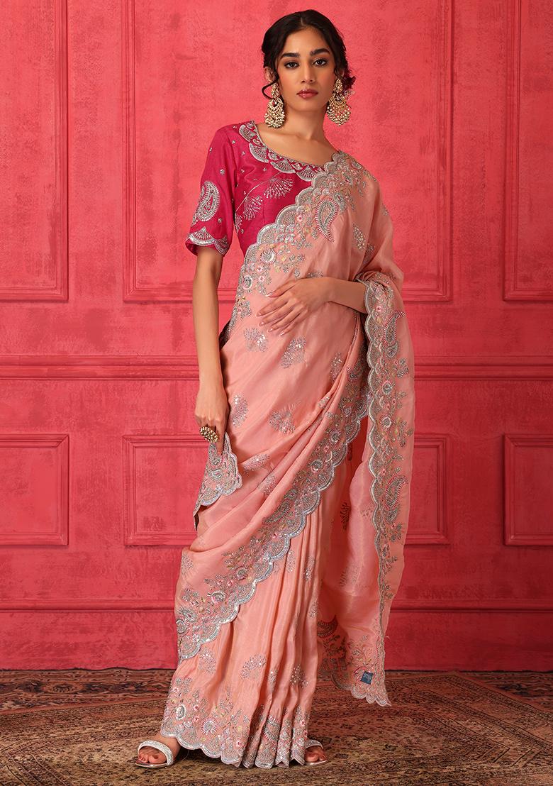 Cherry Pink Patola Silk Saree with Contrast Blouse | Silk sarees, Saree, Contrast  blouse