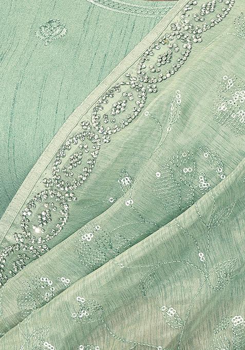 sakhi green heavy embroidered set