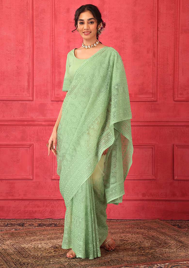 set saree with golden blouse