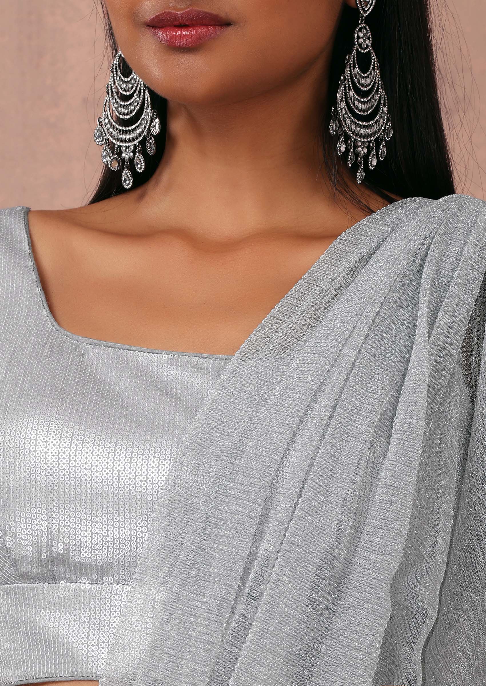 Ice blue Silver Lehenga Sari Set | Ritika Mirchandani – KYNAH