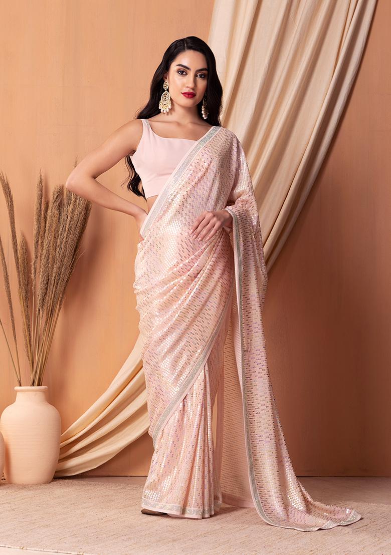 Buy Gul By Aishwarya Peach Soft Net Sequin Embroidered Saree With Blouse  Online | Aza Fashions