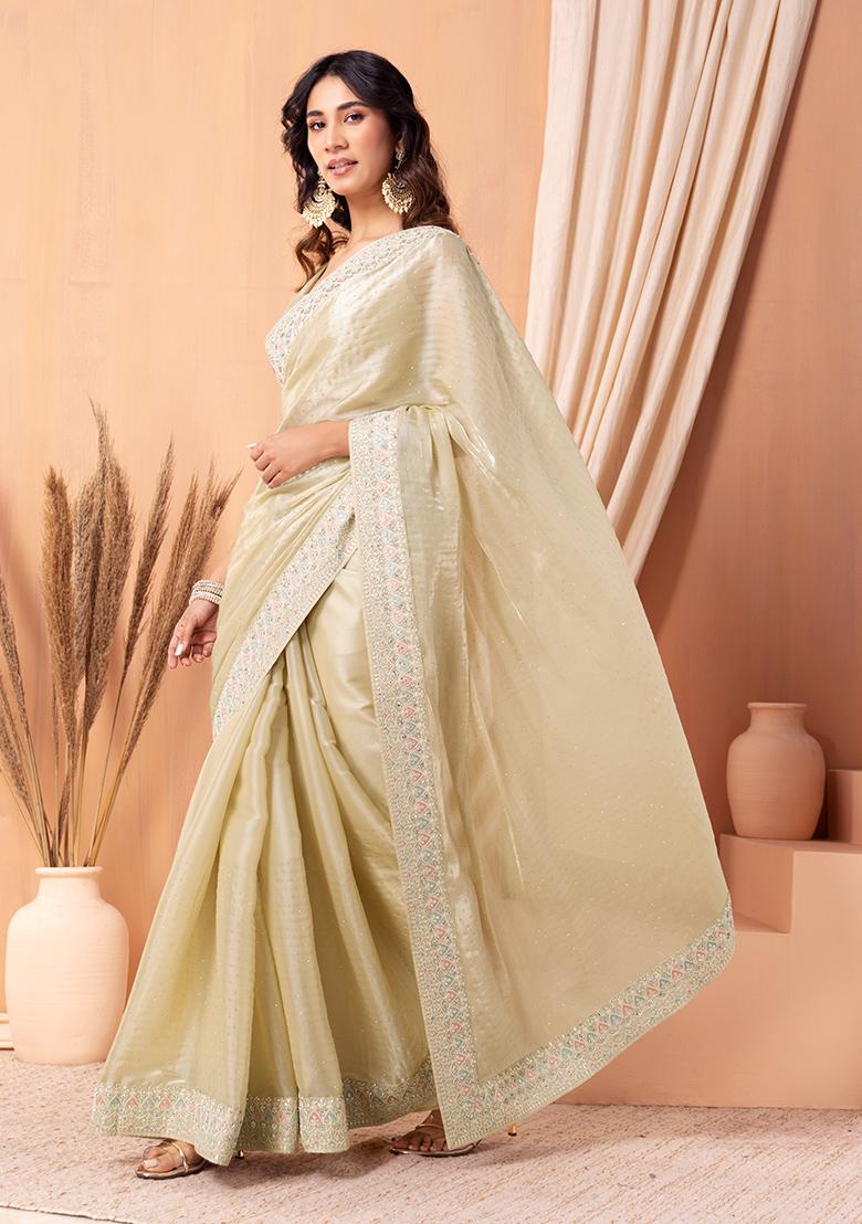 Buy ALAPMAR Banarsi Printed Silk Saree For Women With Blouse (Beige) Online  at Best Prices in India - JioMart.