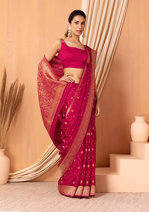 Red Boota Embroidered Saree Set With Blouse