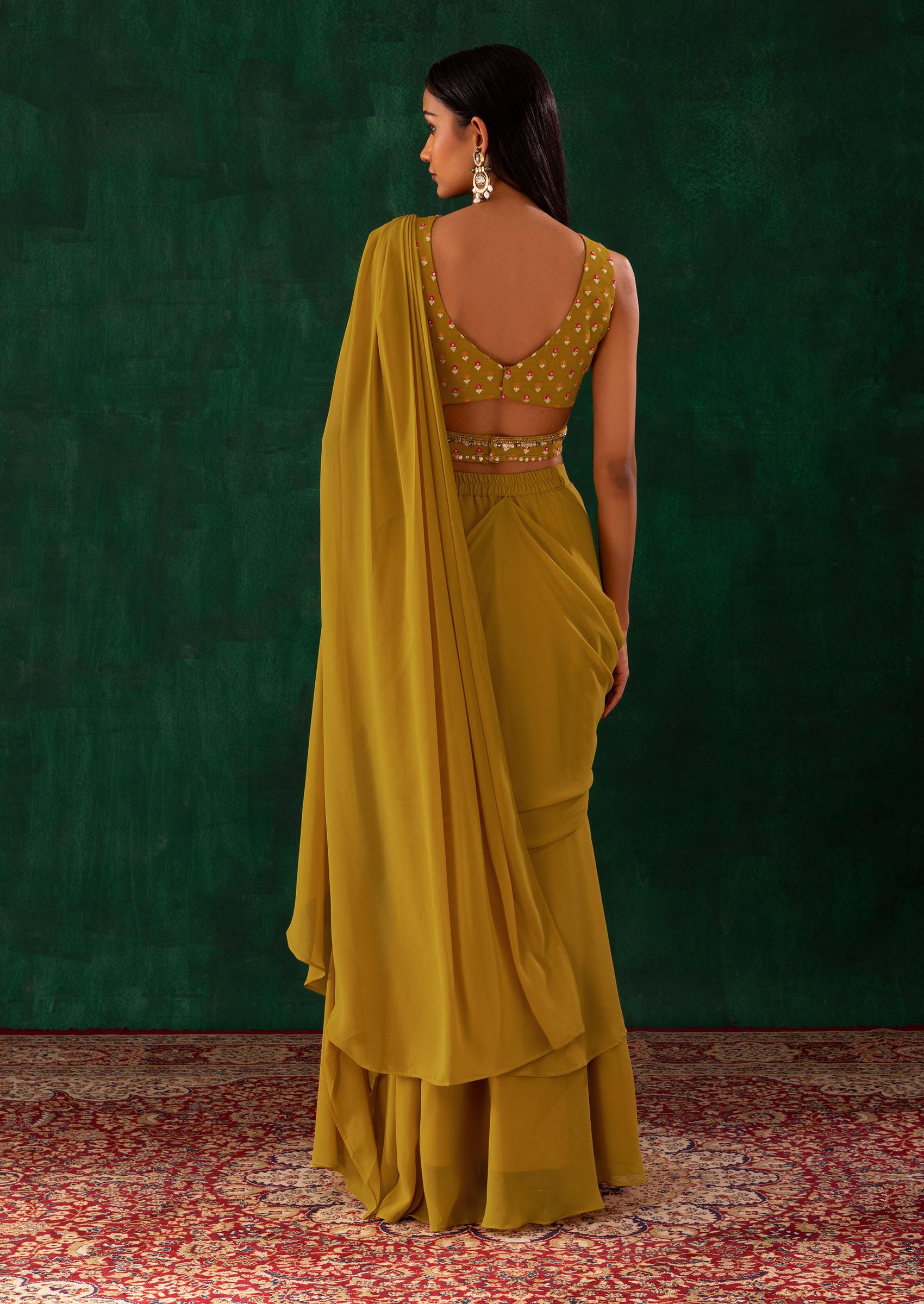 Green/Yellow TIE 'N' DYE MARIS Saree Blouse Set. | Surbhiguptaofficial