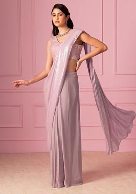 Mauve Embroidered Saree with Blouse