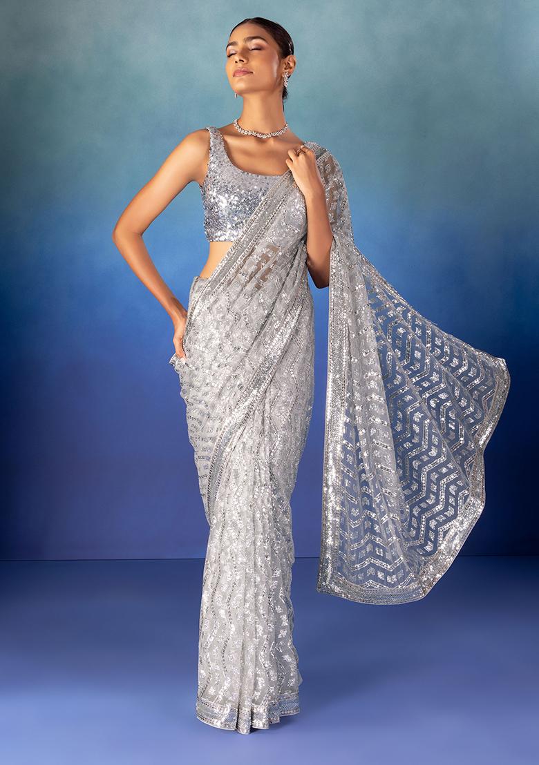 sequin blouse saree