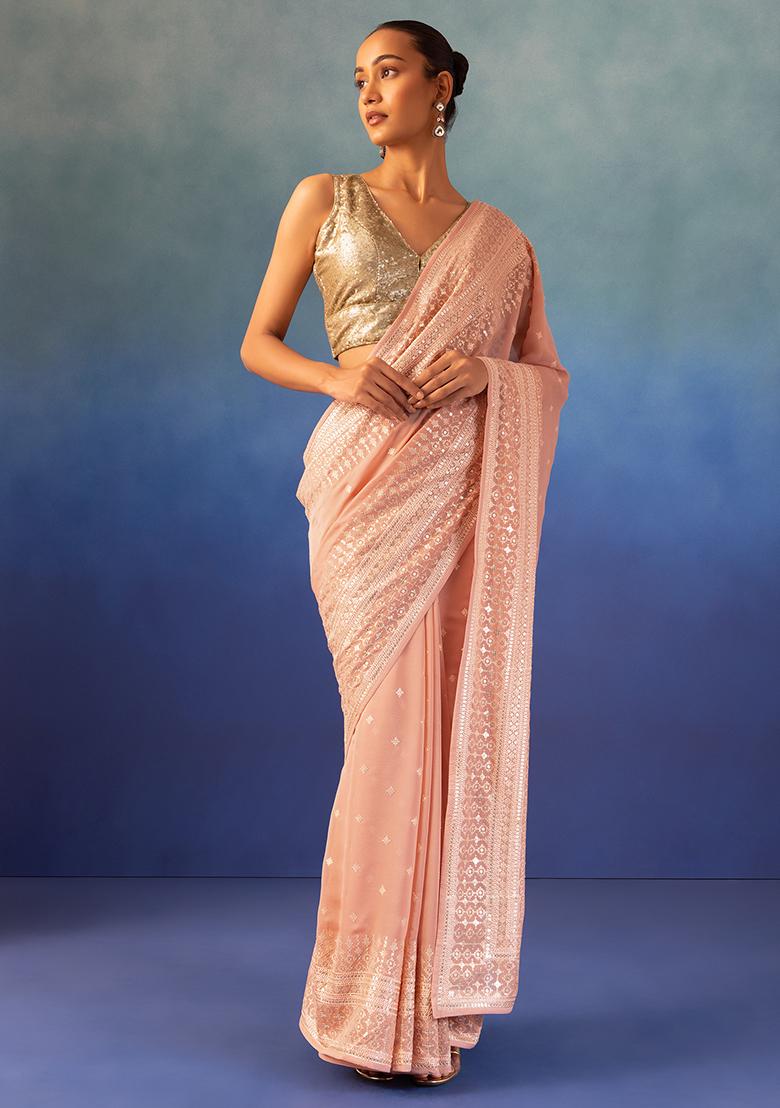 Dusty Rose Crushed Silk Ready-to-Wear Saree With Designer Blouse Exquisite  Elegance For Fashion-Forward Women Buy Now | Drape Saree Blouse Designs |  3d-mon.com
