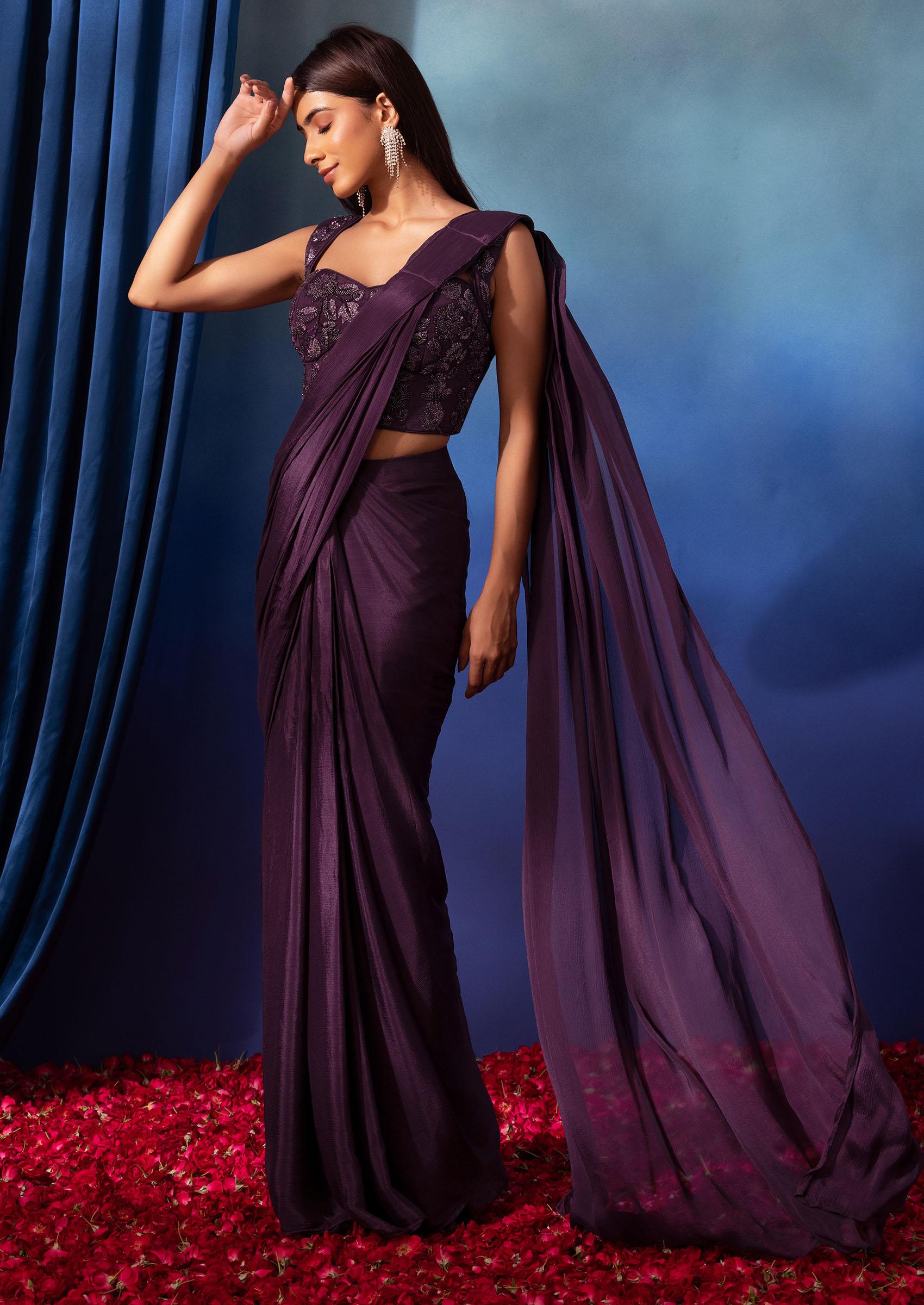 Trending Sequins Embroidered Georgette Black And Magenta Pink Saree  SARV136917