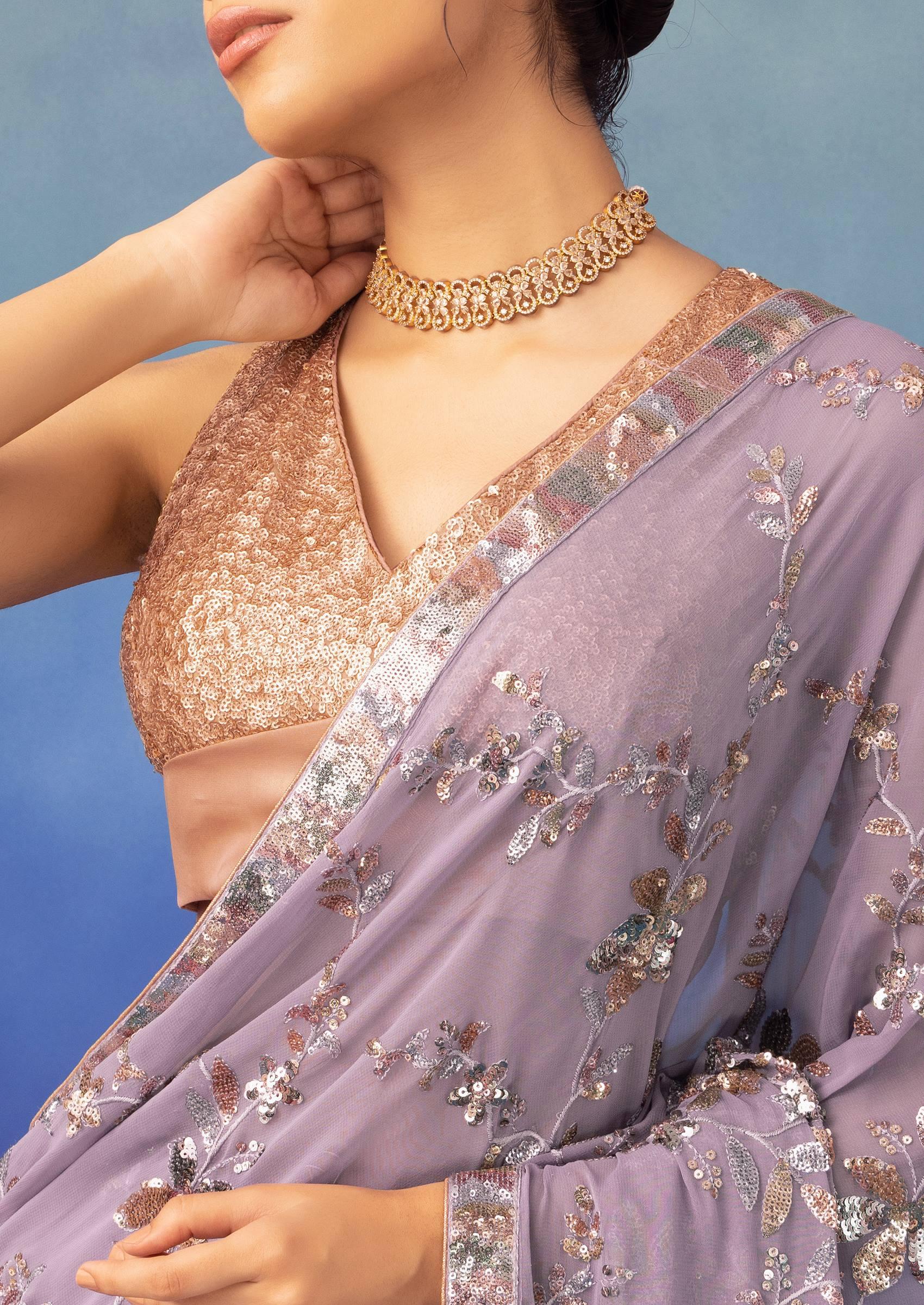 Designer Sequin Saree With Blouse Design For Women - YouTube