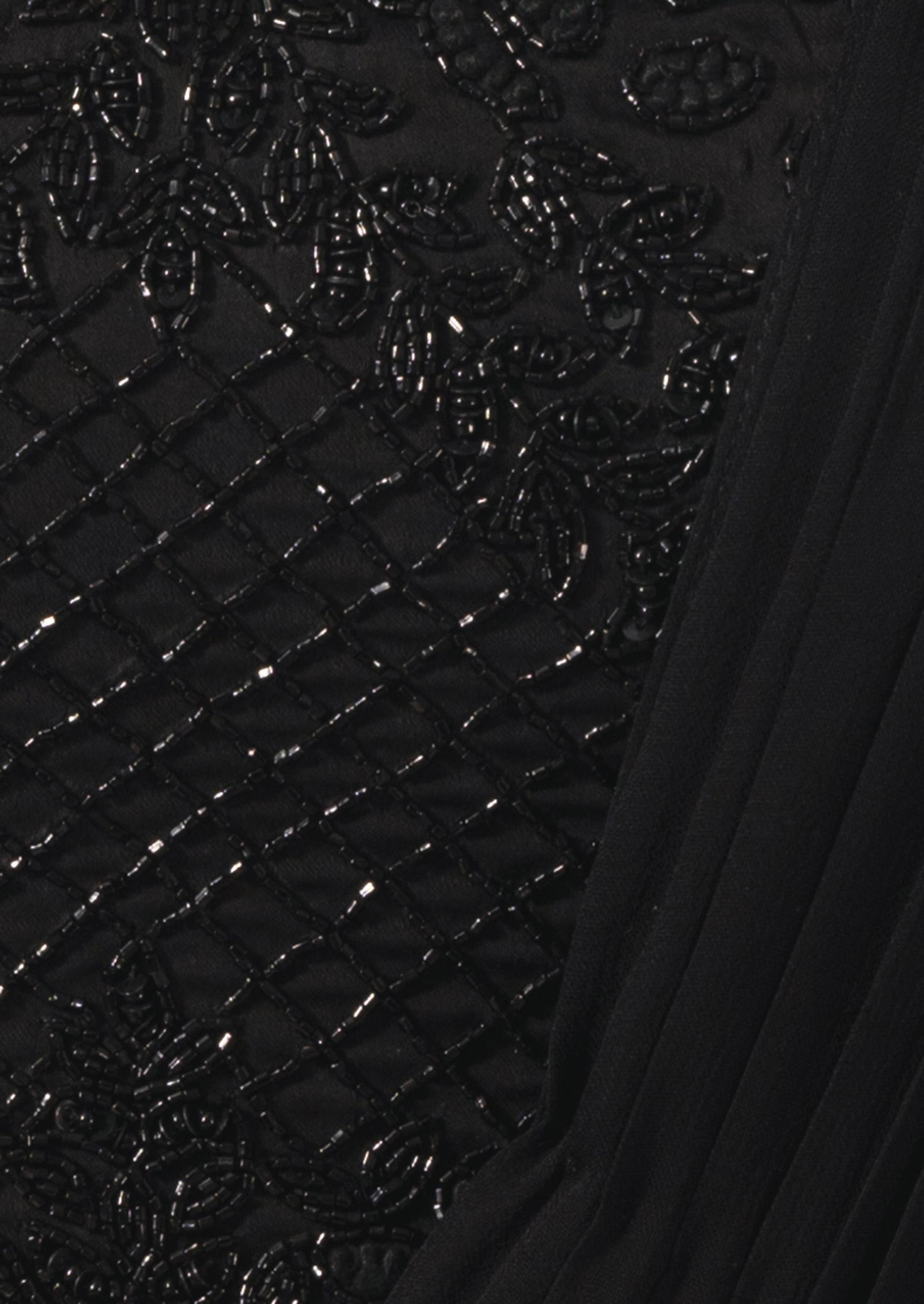 Black Chinon Pre-Stitched Saree Set With Embroidered Blouse And Belt - Indya