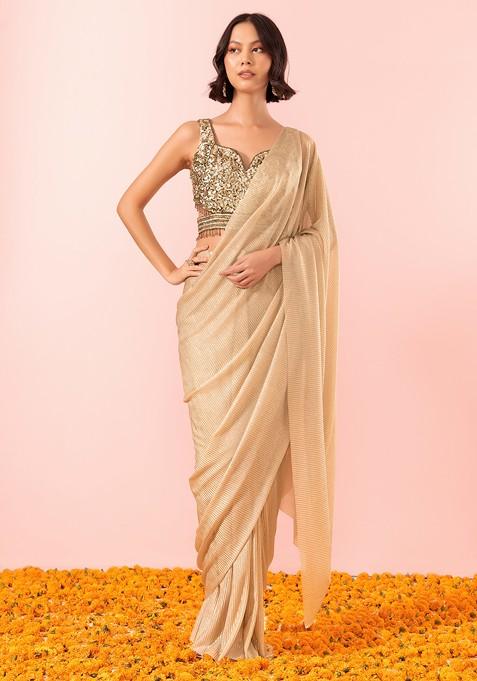 Handwoven Cotton Saree - Pearl Black + Shimmer Gold