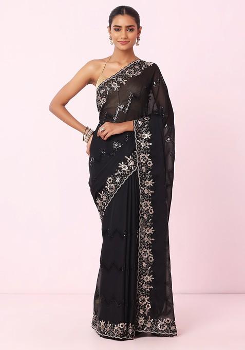 Shades of Blue Saree with Black Sequin Lace