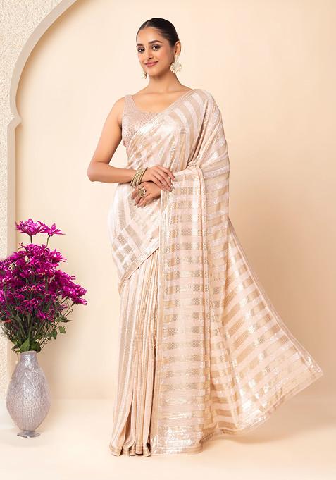 Pink Horizontal Sequin Embroidered Saree With Blouse