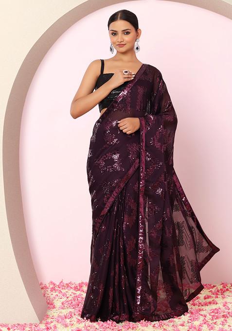 Purple Tonal Sequin Embroidered Saree With Sequin Blouse