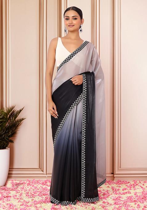 Black Ombre Shimmer Organza Saree With Blouse
