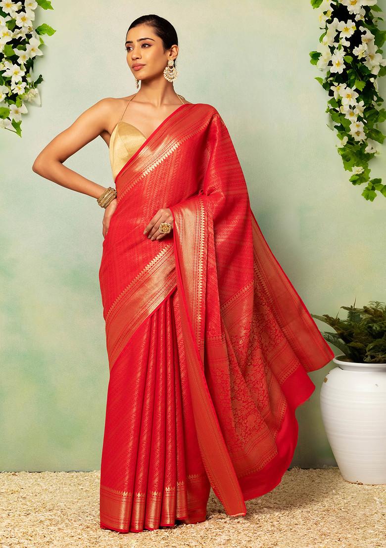 Kanchi silk brocade saree in red & gold