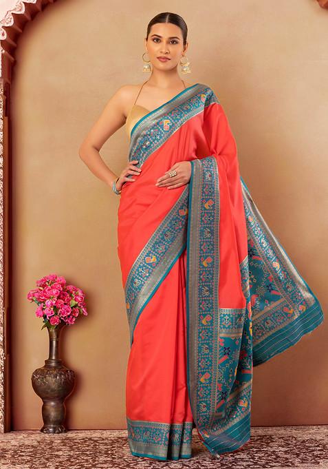 Hot Pink Bordered Silk Saree With Contrast Blouse
