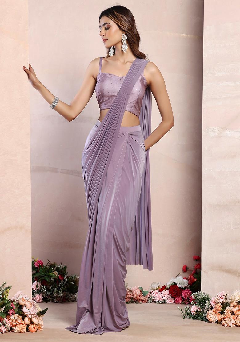 Women's Satin Silk Mauve Embellished Designer Saree With Blouse Piece