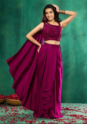 Pink Satin Pre-Stitched Saree Set With Abstract Sequin Embellished Blouse