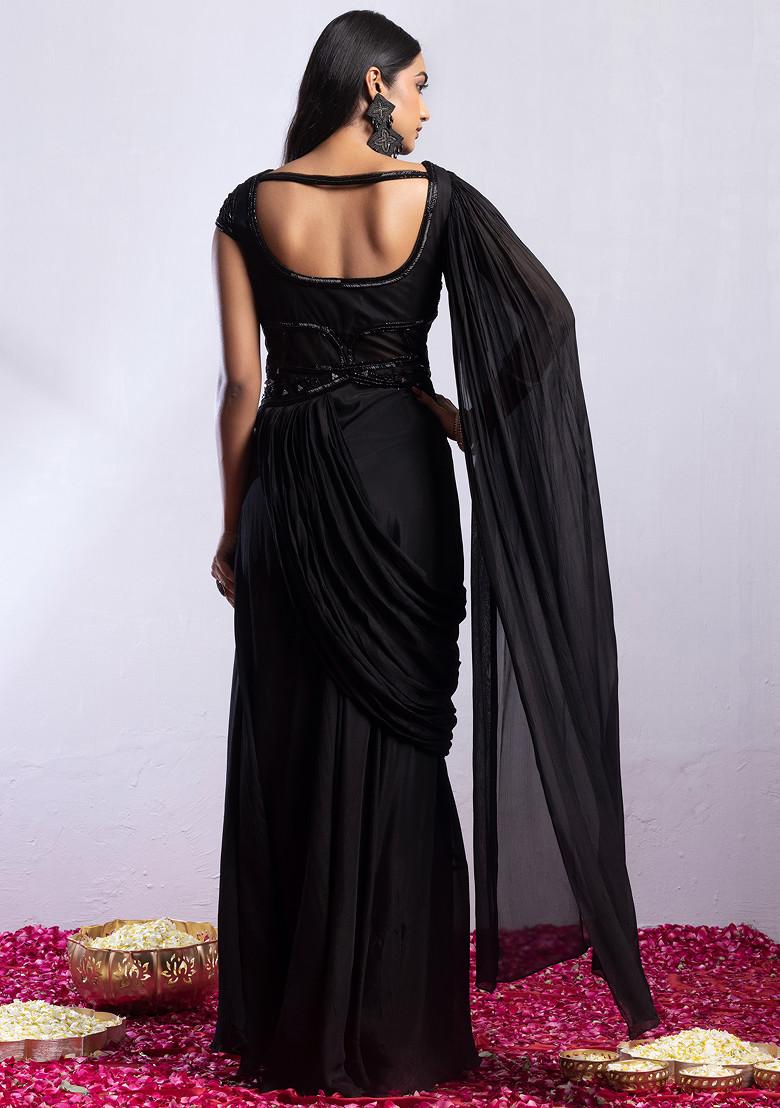Made to Measure Silver Beads and Sparkle Embroidered Black Gown with Heavy Net Dupatta main image 1