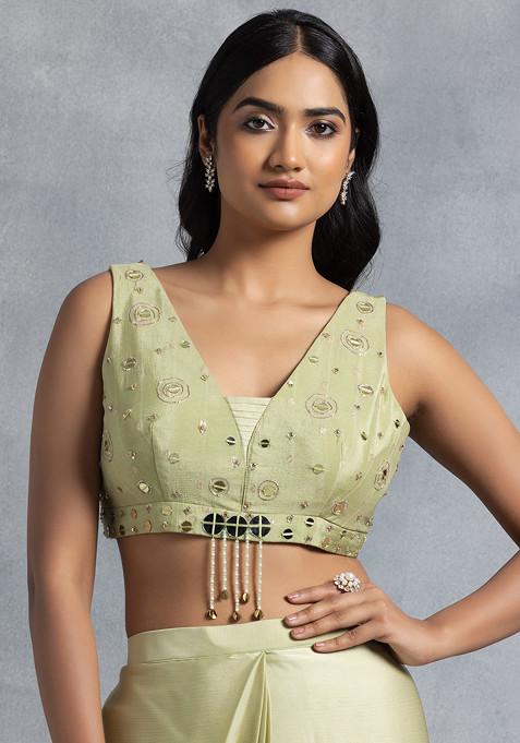 Women's Chiffon Sea Green Embellished Designer Saree With Blouse Piece