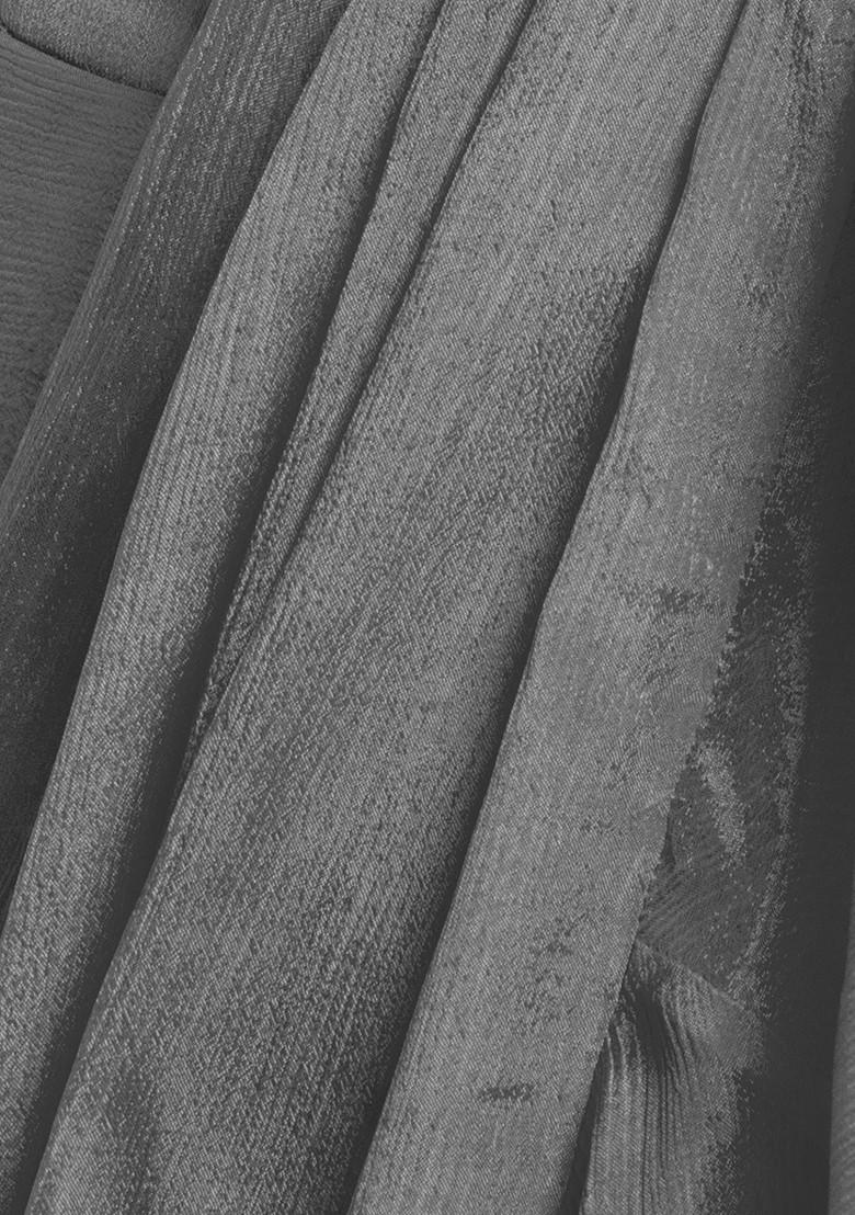 Charcoal Black Pre-Stitched Saree Set With Pearl Grid Hand Embroidered Blouse