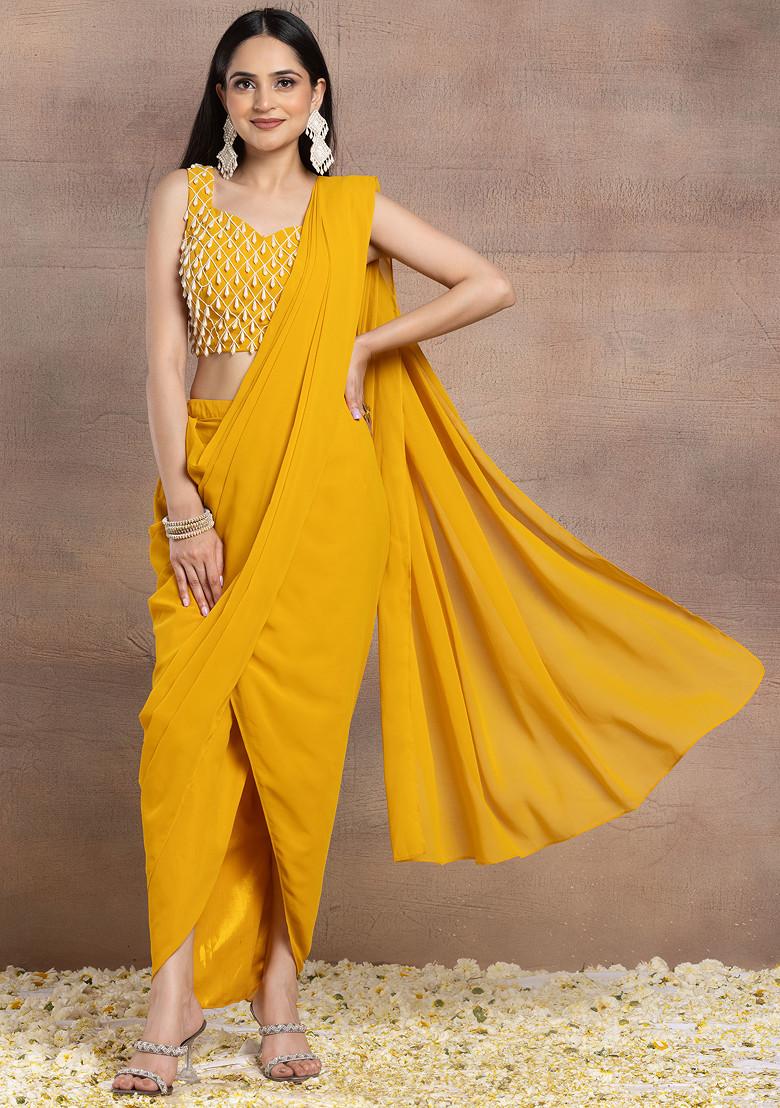 Yellow Saree | South Indian Saree | Designer Saree | GIFT for Mother Sari | Wedding deals Saree | Sarees USA | Sari with Stitched Blouse | Sarees