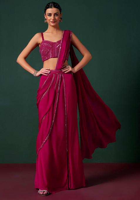 Pink Saree With Embellished Blouse