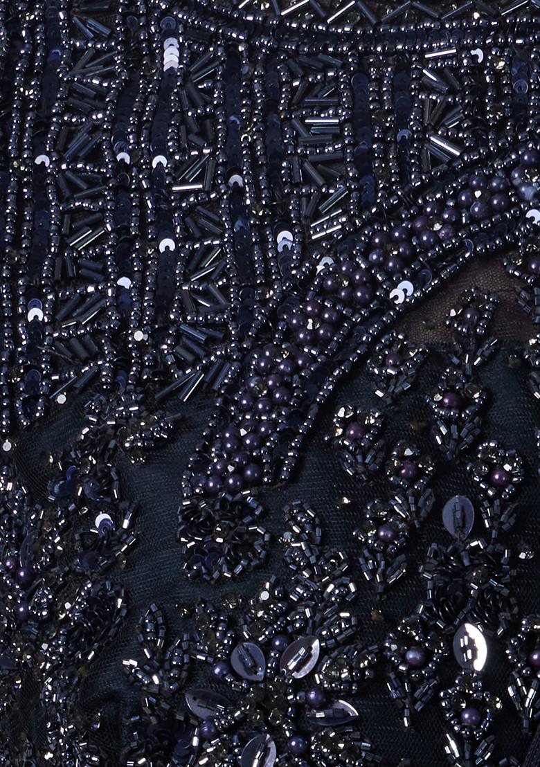 Black Pre-Stitched Saree Set With Embellished Blouse - Indya