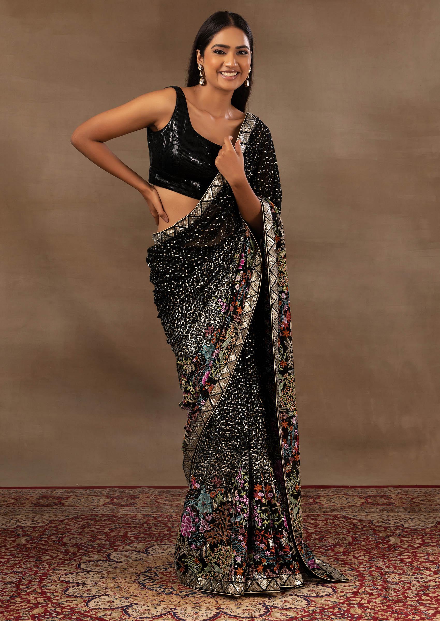 Black Women's Embellished Sequins Sleeveless Fancy Blouse, ADFY-  GNBLOS-039