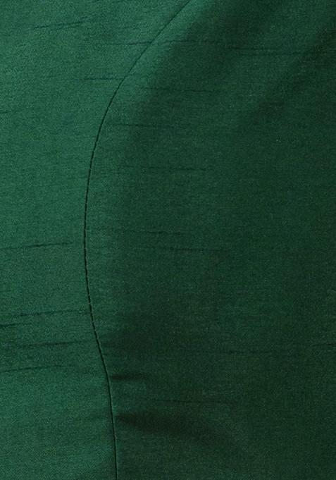 Green Full Sleeve Silk Blouse for Women with Round Neck main image 0