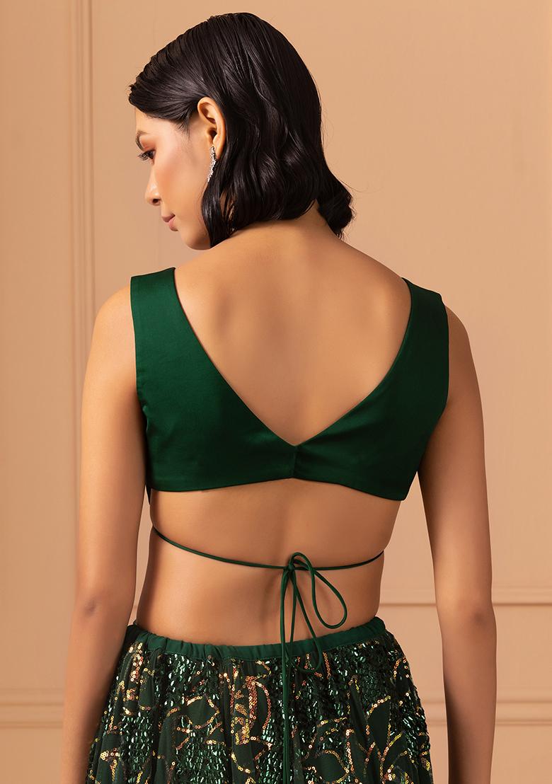 Deep Green Back Tie Up Satin Blouse