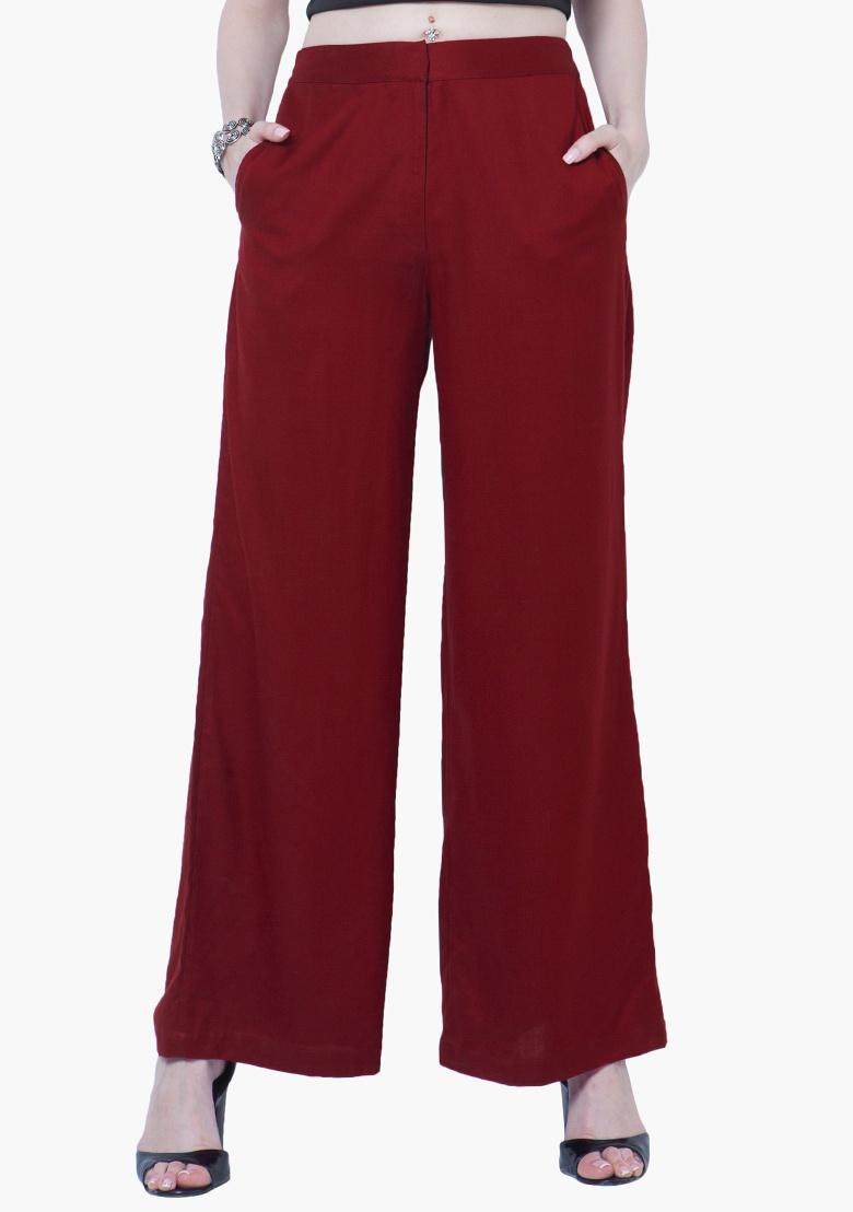 Red Wide Leg Soft Trousers | Womens Trousers | Select Fashion Online