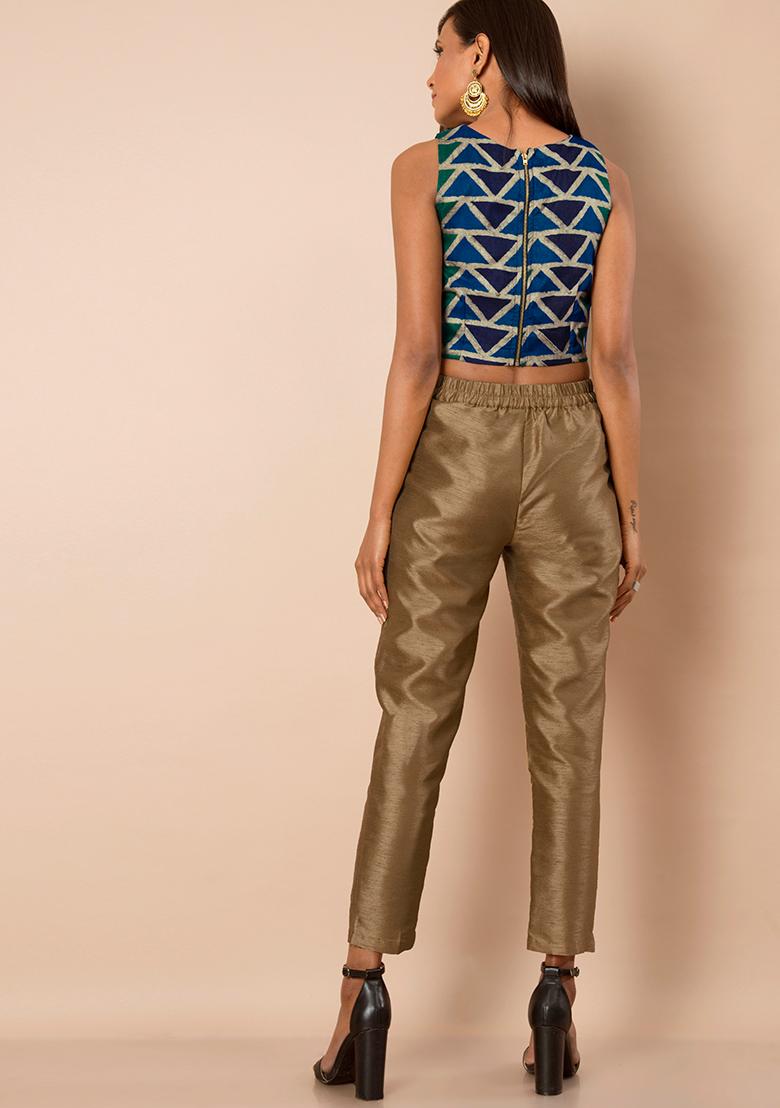 Buy Gold Embroidered Slim Pants Online  W for Woman