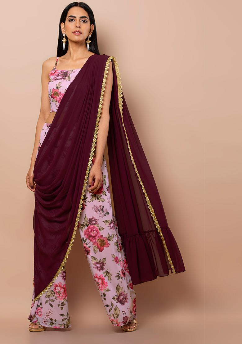 Buy Sequence Crop Top With Dhoti Pants and Attached Dupatta Set for Women  Indo Western Dress Party Wear Indian Dress Dhoti Saree Set Plazzo Set  Online in India - Etsy