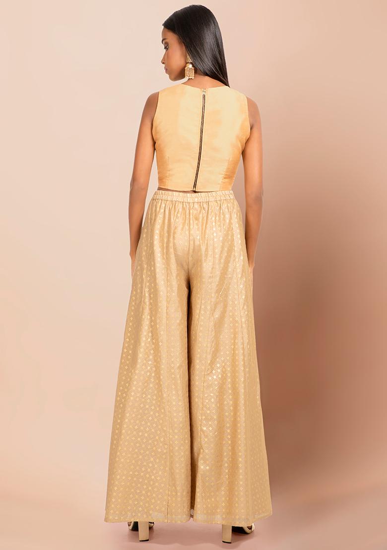 Gold Palazzo Pants Cotton Knit Wide Leg  Fashion design clothes Fashion  Stylish dresses