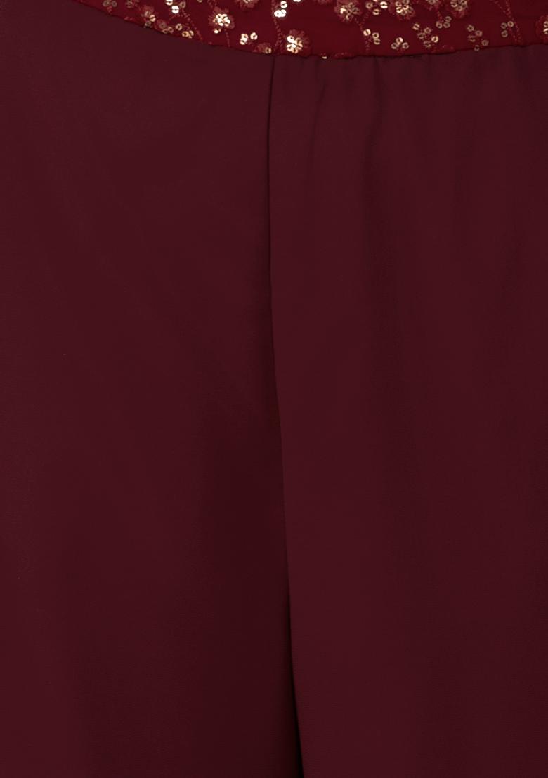 Buy Women Maroon Embroidered Waist Palazzo Pants - Cocktail Wear - Indya