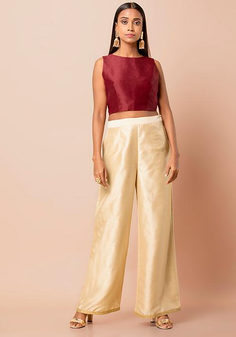 maroon palazzo pants outfit