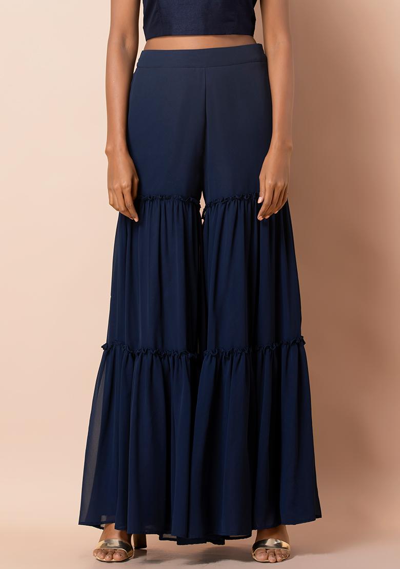 Buy Indya Foil Print Georgette Womens Regular Length Sharara Pants  PSB00002001BlueExtra Small at Amazonin