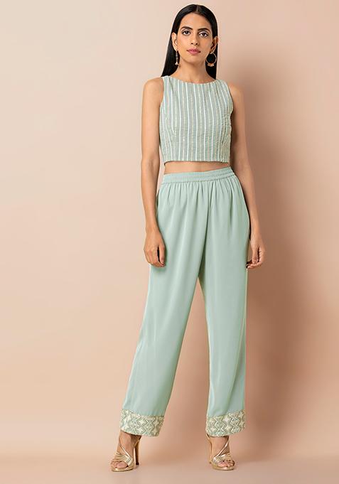 green palazzo pants outfit