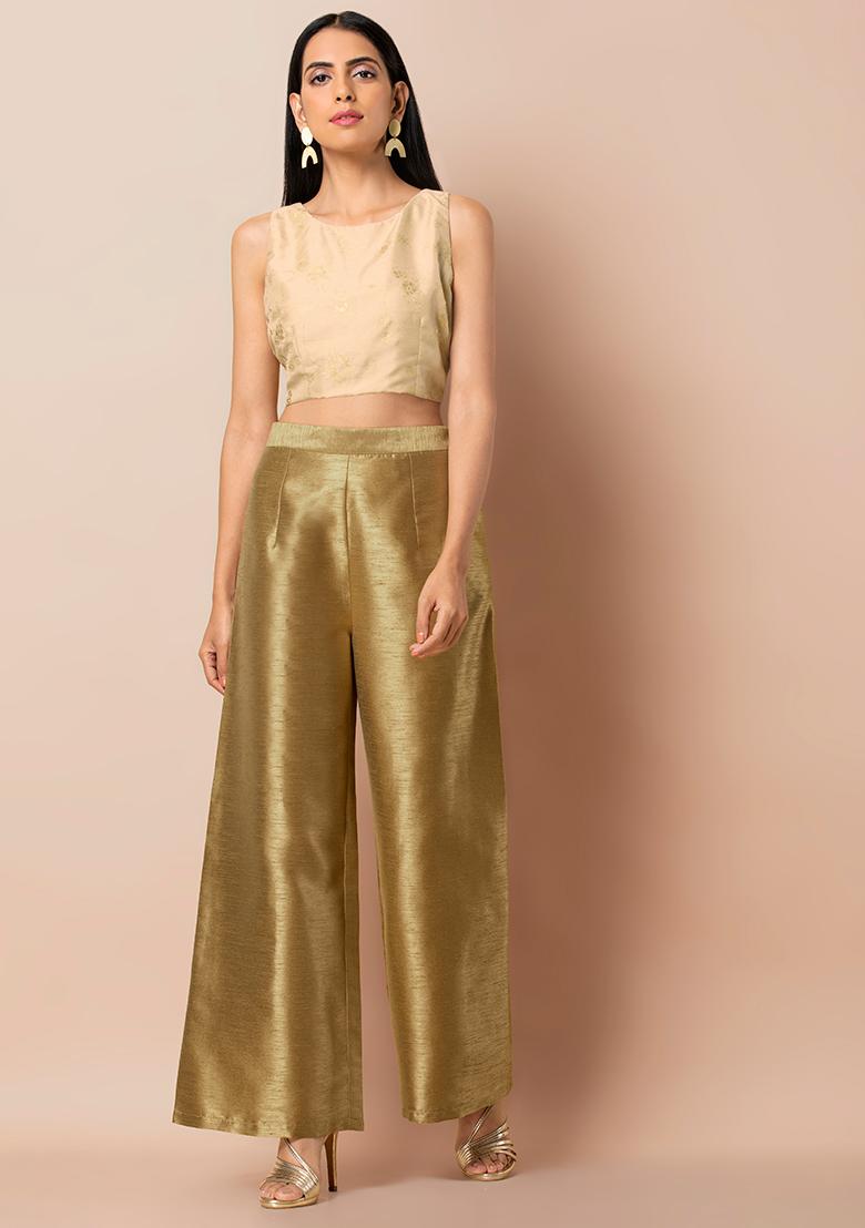 Buy Gold Solid Trousers Online  Aurelia