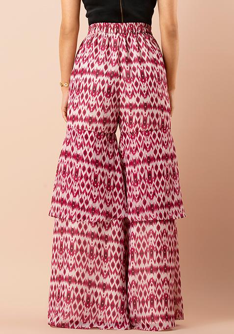 Buy Women Pink Ikat Double Layered Sharara Pants - RTW - Indya