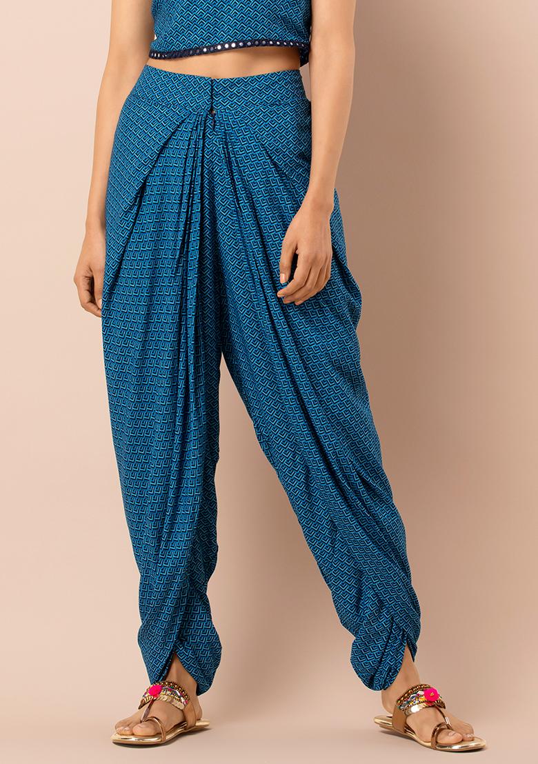 Buy Women Blue Printed Pleated Dhoti 