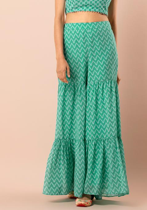 Buy Women Green Bandhani Tiered Sharara Pants - RTW - Indya