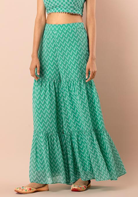 Buy Women Green Bandhani Tiered Sharara Pants - Haldi Wear - Indya