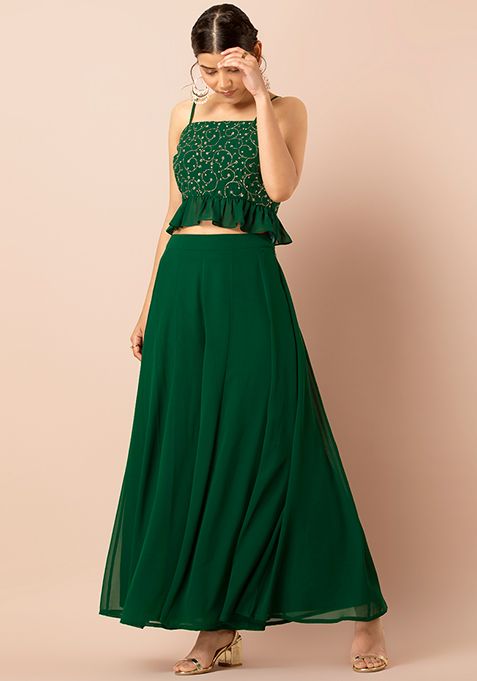 green palazzo pants online