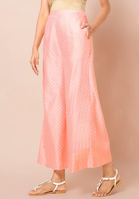 Buy Women Peach Foil Flared Palazzo Pants - Feed-Bottoms - Indya