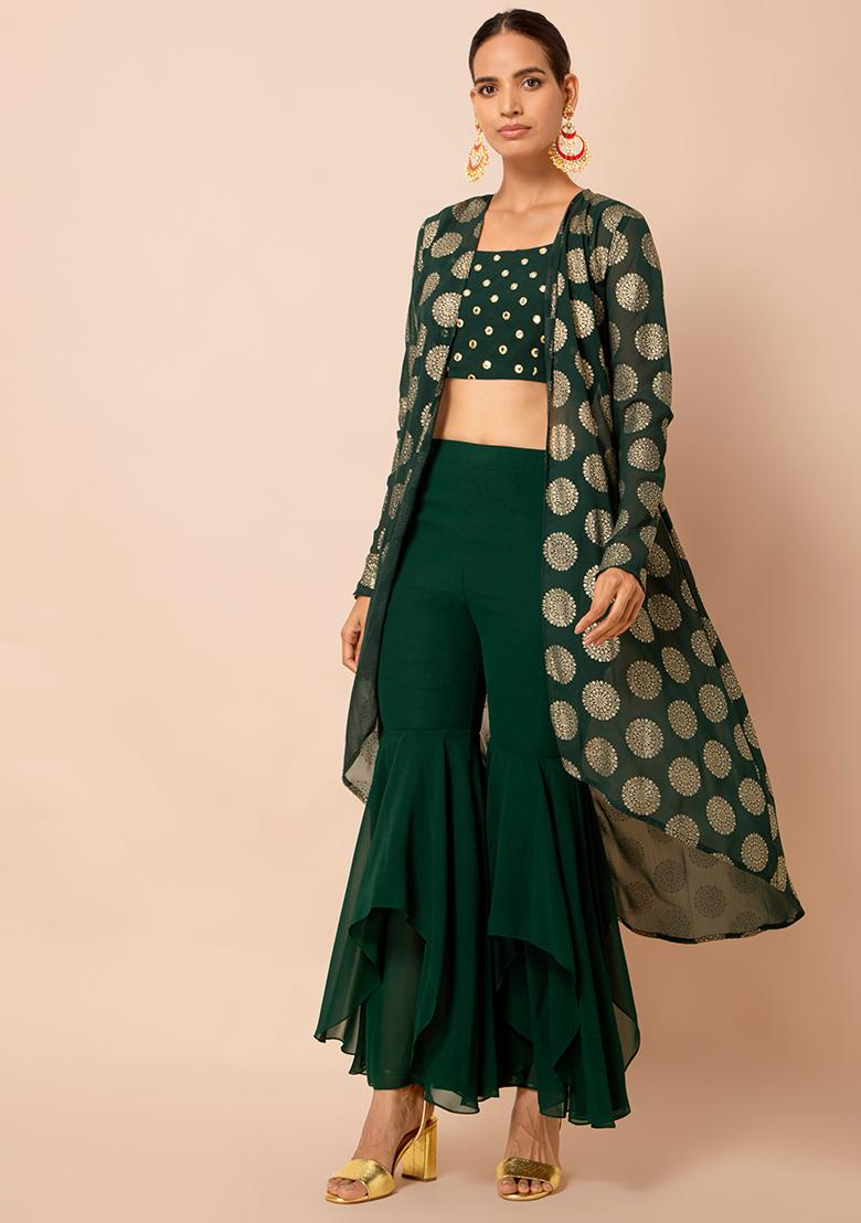 Guneet Sethi - Black embellished crop top and sharara pants with  embroidered dupatta -- For Enquiries : • DM on Instagram • Visit our store.  Guneet Sethi 5/11 Rifle Range Road, Kolkata